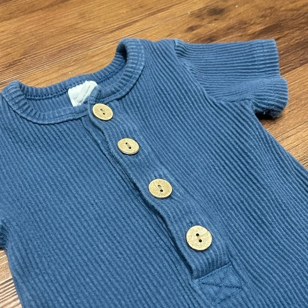 Little‎ One Shop Ribbed Cotton Button Onesie 0-3M Dark Blue EUC Cozy
